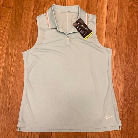 NEW NIKE Golf DRI-FIT Womens Medium Sleeveless Collared Polo Light Blue NWT - Picture 1 of 6